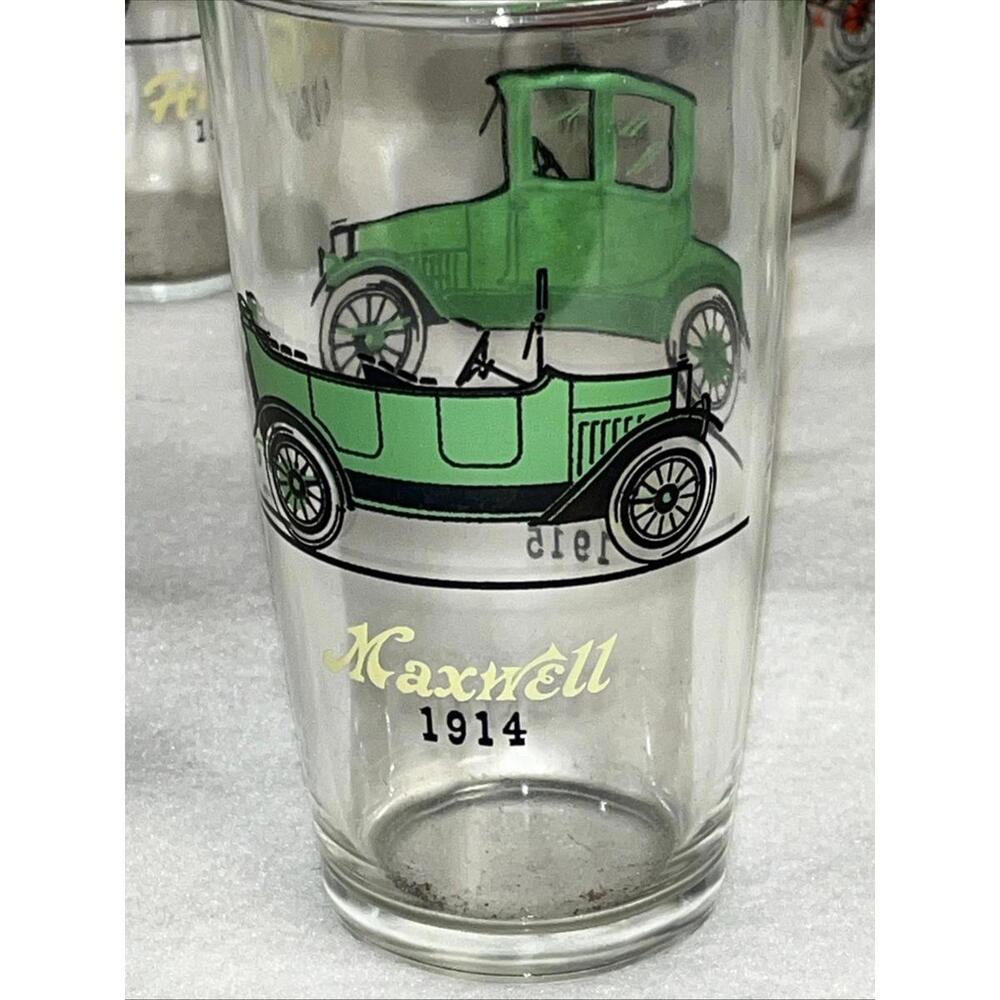 VTG Hazel Atlas Glass Cocktail Shaker & Lid And 4 Glasses Classic Car Designs - Picture 4 of 14